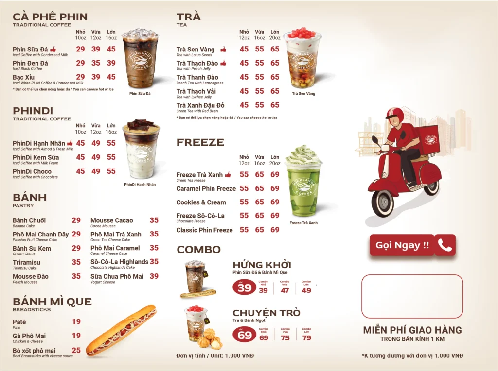 Menu Highlands Coffee