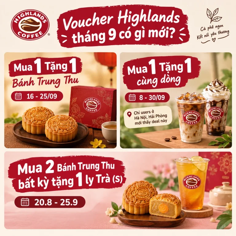 Cập nhật voucher Highlands tháng 09/2026